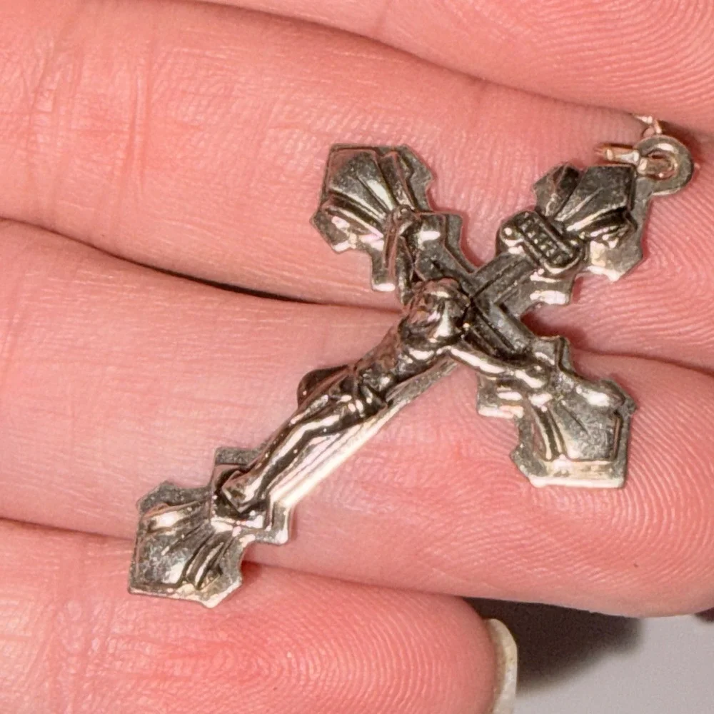Purple Amethyst Faceted Glass Bead Rosary Silver Tone Crucifix Virgin Mary 18.5